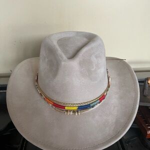 Stylish Beige Hat with Multicolor Band